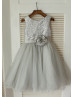Silver Sequin Gray Tulle Flower Girl Dress 